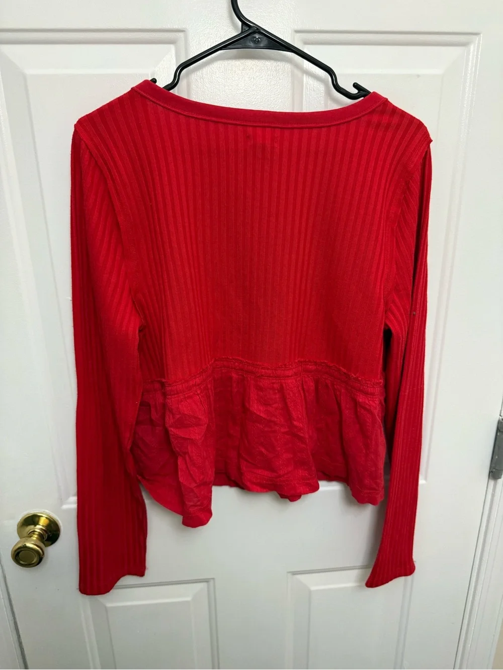 Pilcro Anthropologie Cottagecore Red Mixed Media Ribbed Eyelet Peplum Top XL